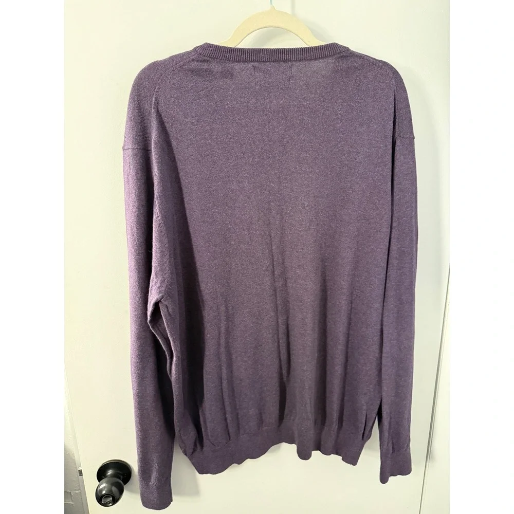 Alan Flusser Mens XL Purple Cotton Silk Cashmere V-Neck Sweater Heather Knit